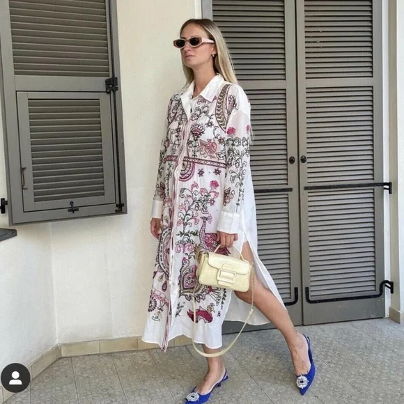 Zara Embroidered Cotton Long Shirt Dress 5107/243 Size XXL - Picture 8 of 10